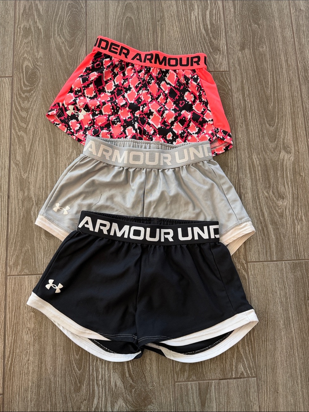 Under Armour Girls' Athletic Shorts Set - Pink Pattern, Gray, Black